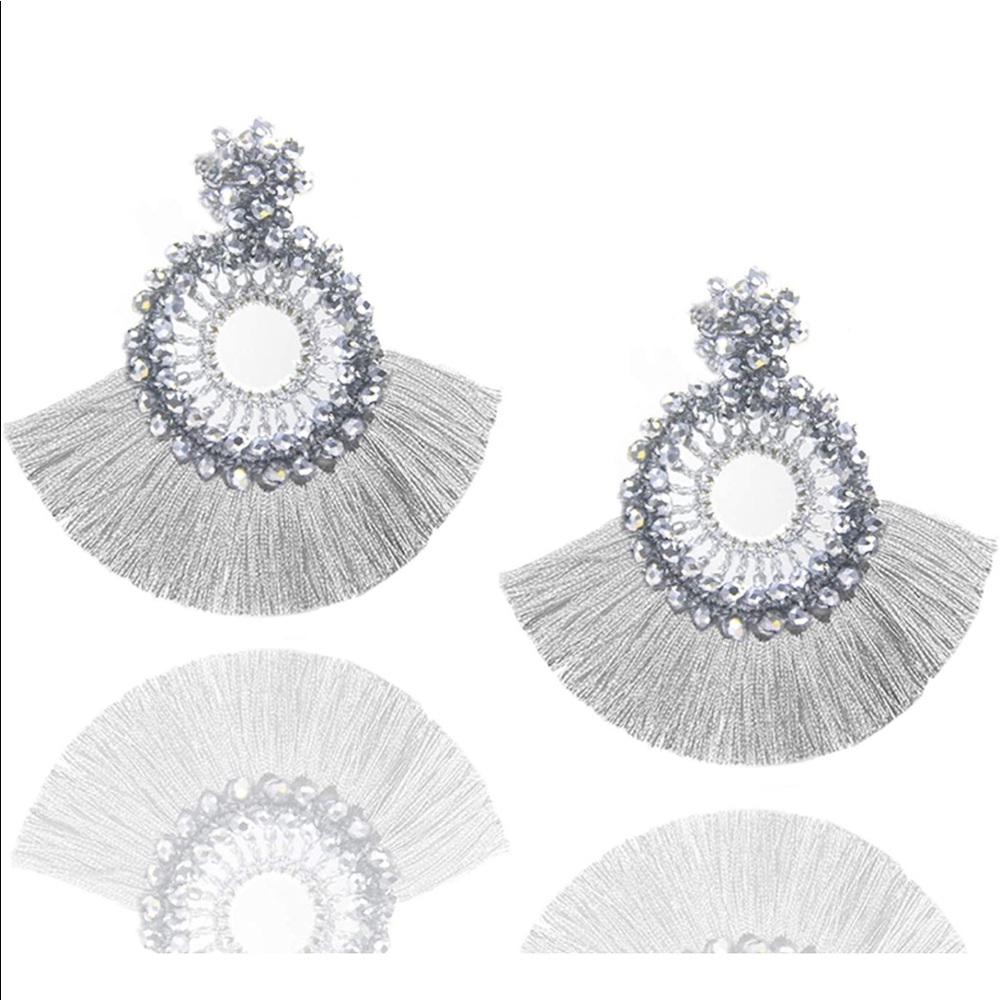 Tassel hoop dark grey earrings